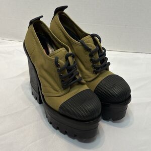 Hunter Original Canvas Platform Derby Heels – Olive Size 4 Made In Italy